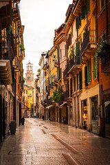 Fototapeta na wymiar Rainy Day Street View in Italy