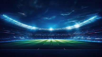A Visually Stunning Composition of a Sports Venue Illuminated by Blue Lights - obrazy, fototapety, plakaty