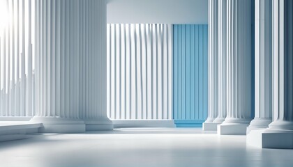 Obraz premium White and light blue architectural background banner featuring tilted columns, beautiful airy minimalistic design