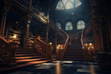 Fototapeta na wymiar Whispers of the Ancients: 8K Hyper-Realistic Mysterious Library 
