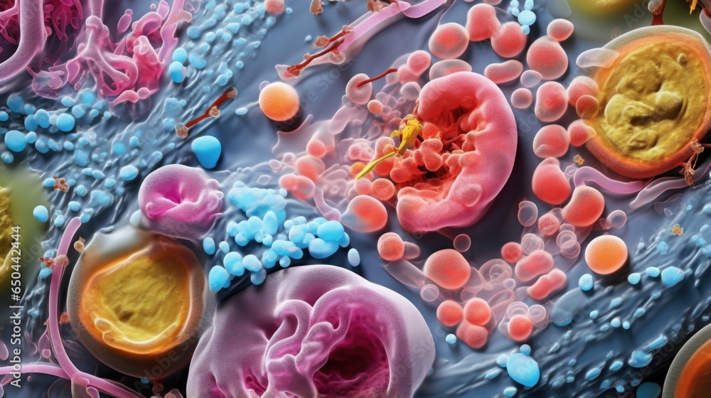 Poster macroscopic view unveiling the vibrant cytoplasm b with various structures, including ries and mitoc