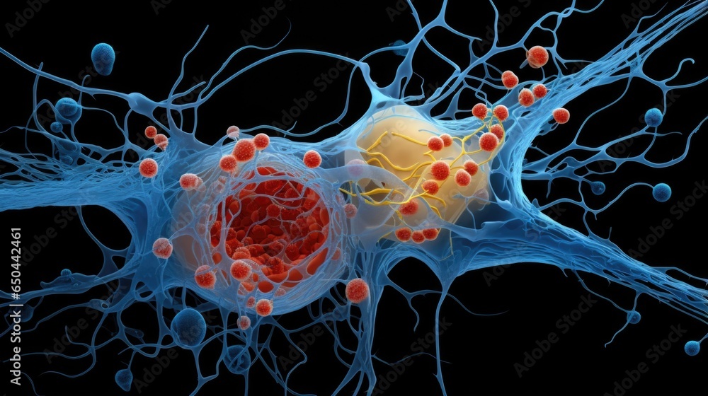 Poster enlarged view of a single neurotransmitter receptor embedded within the neural membrane, showcasing 