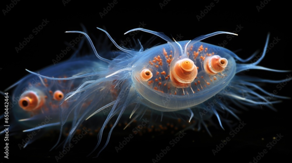 Poster an intricate macro photograph capturing the mesmerizing wheellike motion of a rotifers transparent b