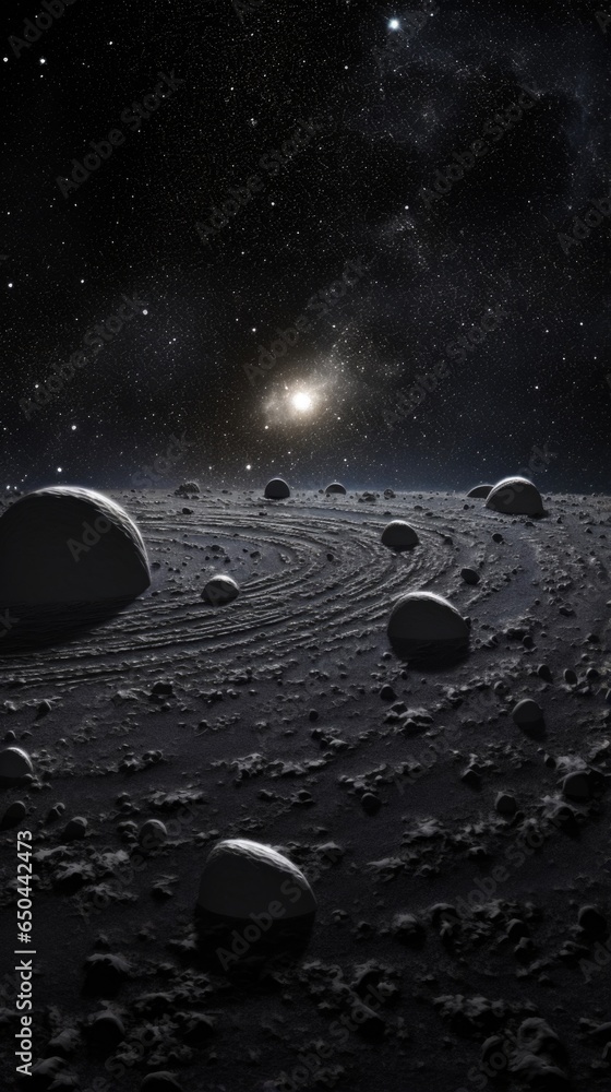 Poster the image offers a captivating glimpse into the kuiper belt as a swirling mosaic of icy debris, depi