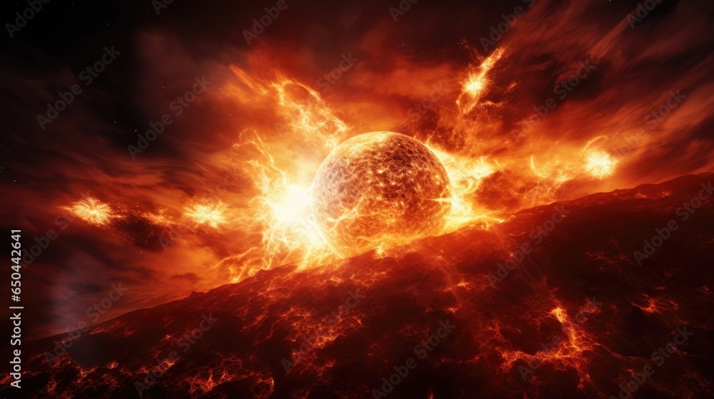 Poster the suns surface erupts in a cataclysmic display of raw power as solar flares leap into space, unlea