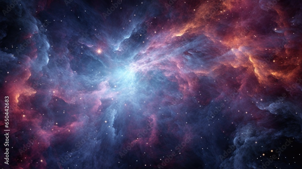Poster the ethereal glow of a distant nebula illuminates the surrounding universe, its shimmering clouds mo