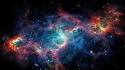 An enchanting portrait of a nebula, displaying ethereal hues and intricate patterns resulting from the gravitational waves generated during the cosmic inflation epoch. Mod3f - obrazy, fototapety, plakaty