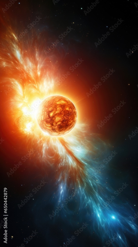 Wall mural this space image exhibits the captivating spectacle of an exoplanet transit, where a brilliantly shi