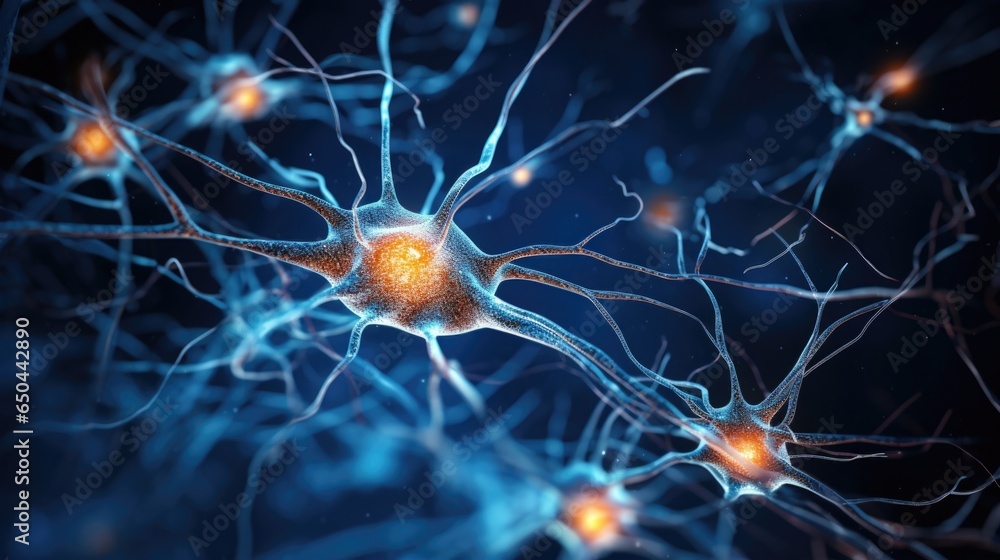 Poster macro photograph showcasing the synaptic cleft, the narrow gap between the axon terminal and the rec