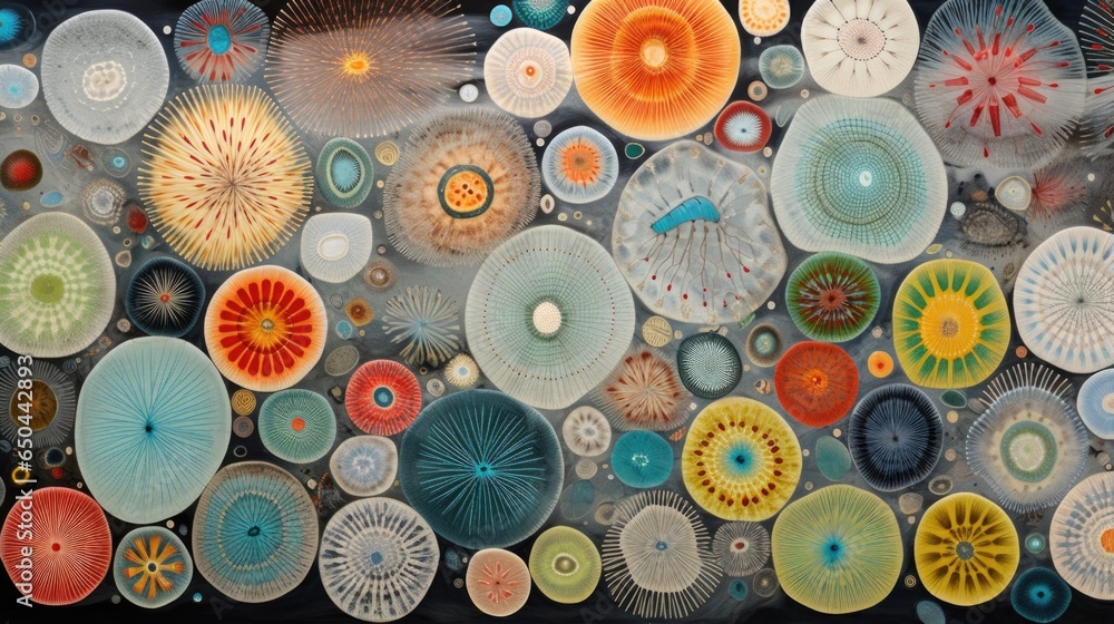 Aufkleber a captivating capture of a diatom colony, showcasing a vibrant tapestry of interconnected glasslike 