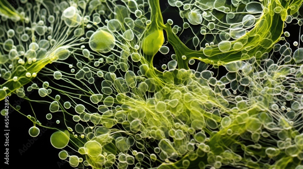Aufkleber magnified snapshot capturing the intricate cellular structure of microalgae, revealing their multitu