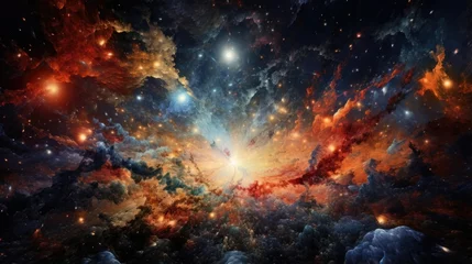 Foto op Canvas This captivating space photograph exhibits the transformative power of cosmic inflation, displaying a myriad of celestial objects fleeing from one another, resulting in a breathtaking Mod3f © Justlight