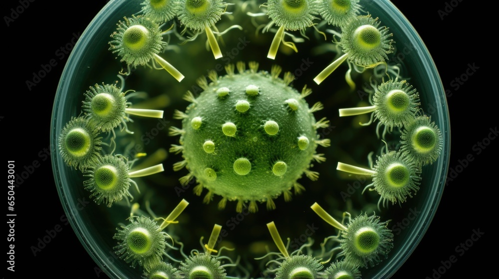 Poster the macro image unveils a perfectly symmetrical arrangement of spherical organisms in volvox, resemb