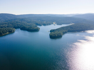 Aerial view of Golyam Beglik Reservoir, Bulgaria