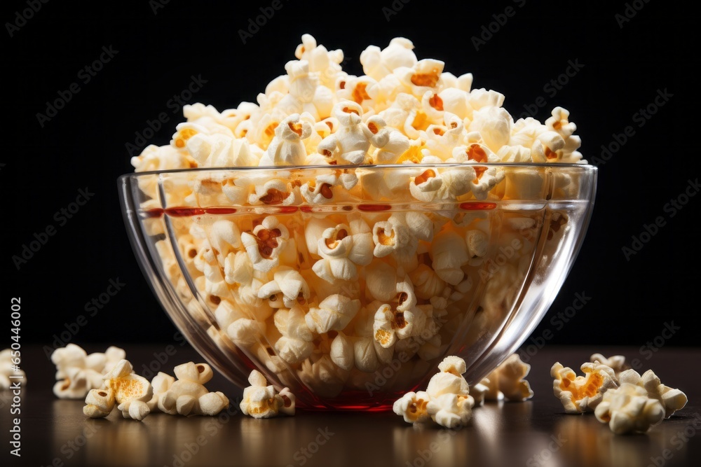 Poster appetizing popcorn. background with selective focus and copy space