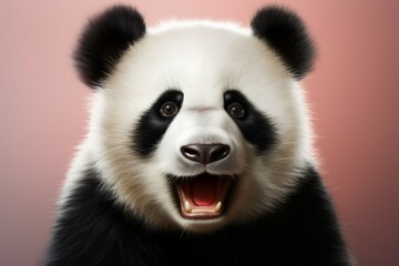 Panda with a shocked emotion. Portrait with selective focus and copy space