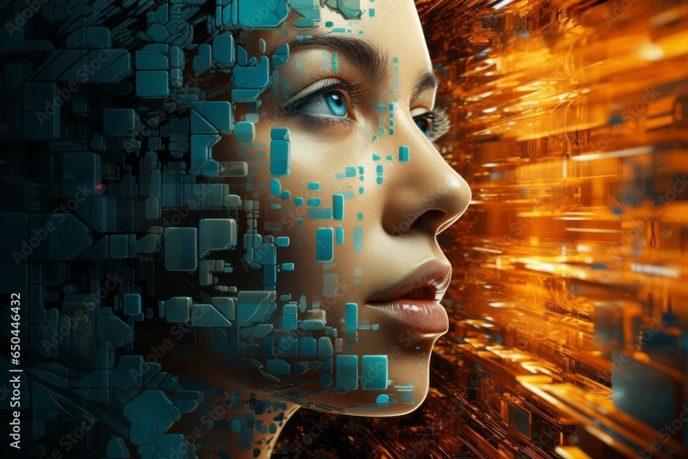 Poster conceptual abstraction of brain neurons. insight concept. portrait with selective focus and copy spa