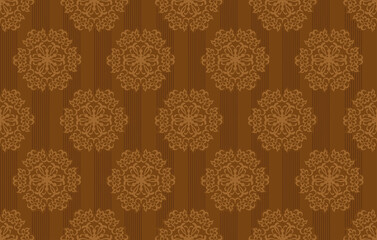 Seamless Damask Wallpaper On Brown Background