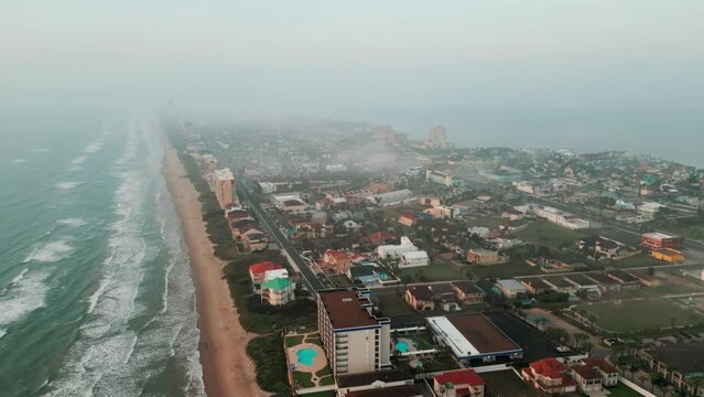 Aerial shot of South Padre Island, TX morning time