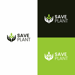 Both hands symbolize a gesture of saving plants. Modern and minimal is very suitable for environmental saving logos.
