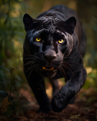 Naklejka na ściany i meble Black panther close up in the forest