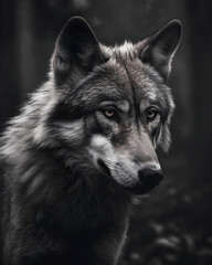 Gray wolf portrait in black and white