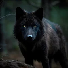 Keuken spatwand met foto Black wolf close up in the forest © The Stock Guy