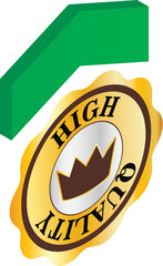 Improving quality icon isometric vector. High quality sign and green arrow up. Improvement, increase