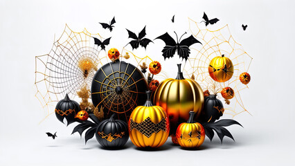 Halloween decor with gold and black pumpkins