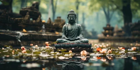 Photo sur Plexiglas Lieu de culte Buddha sculpture,India temple background, generative AI