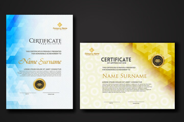 Set modern certificate template with gradation colorful polygon shape ornament - obrazy, fototapety, plakaty