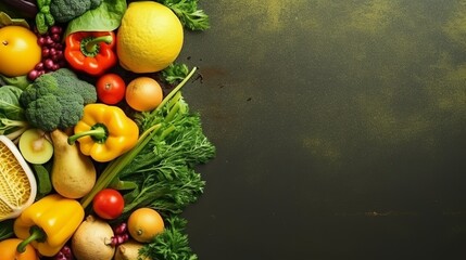 Fresh vegetables background with copy space, World vegan day concept, Generative ai