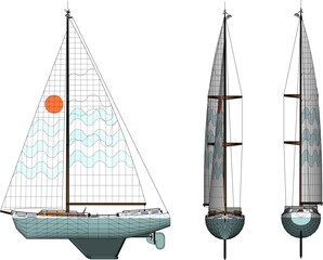 Vector sketch illustration design of a yatch with a tall sail sailing in the ocean