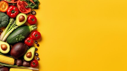 Fototapeta na wymiar Fresh vegetables background with copy space, World vegan day concept, Generative ai