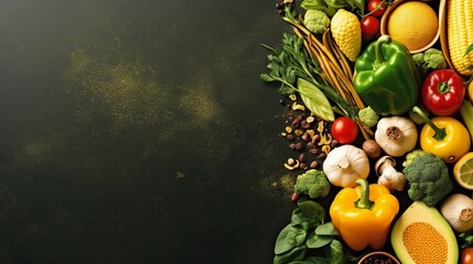 Fresh vegetables background with copy space, World vegan day concept, Generative ai - obrazy, fototapety, plakaty