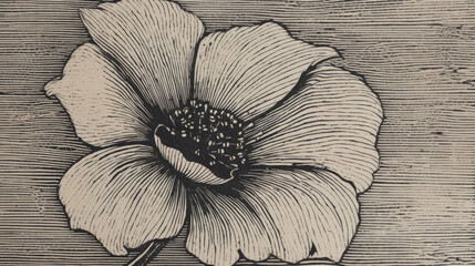 Woodcut print of a flower on jute paper