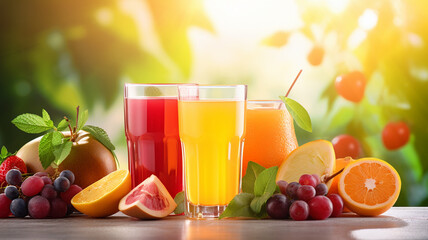 Fototapeta premium photo a front view fresh fruit cocktails with fresh fruit slices ice cooling on blue drink juice