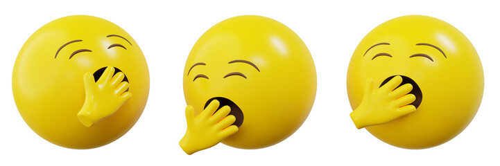 3d Emoticon or Smiley yawning or tired Yellow Ball - obrazy, fototapety, plakaty