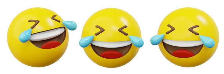 3d Emoticon or Smiley laughing till cry Yellow Ball - obrazy, fototapety, plakaty
