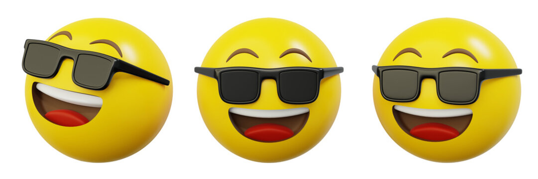 Naklejki 3d Emoticon or Smiley Cooler with sunglasses yellow ball emoji