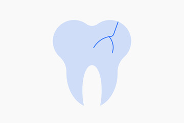 Geometric damaged tooth illustration in flat style design. Vector illustration. Duotone blue.