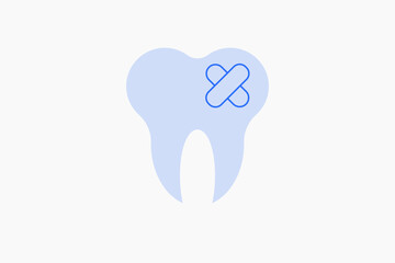 Geometric  tooth restoration illustration in flat style design. Vector illustration. Duotone blue.