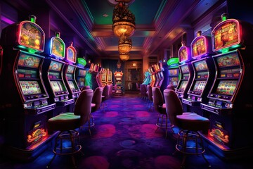 casino slot machines backdrop, banner, Generative AI