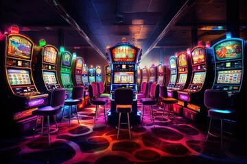 casino slot machines backdrop, banner, Generative AI
