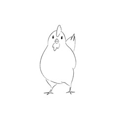 かわいいにわとりのイラスト　モノクロ線画