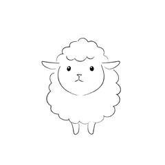 Fototapeta premium かわいい子羊のイラスト モノクロ線画