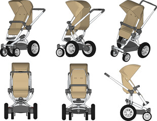 Vector sketch illustration of baby stroller design for traveling