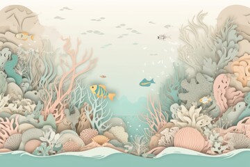 Paper ocean background with pretty underwater scenes.