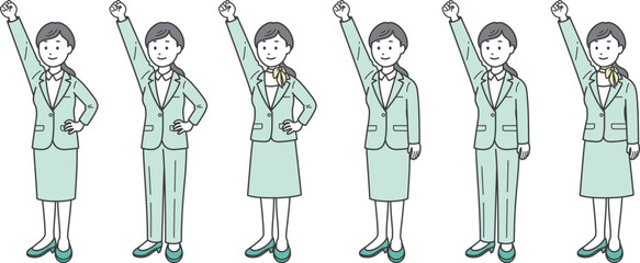 ガッツポーズをする女性ビジネスマン 片手