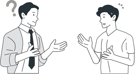 Fototapeta premium the business man is asking the man something, and the man is panicking